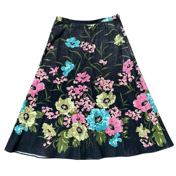 AK Anne Klein Floral Multicolor Sequin Corduroy A-Line Cotton Skirt Size 4 - Picture 8 of 10